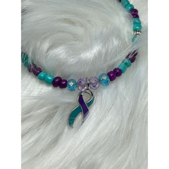 Handmade Purple and Teal Suicide Awareness Bracelet, Suicide Prevention Bracelet - Picture 2 of 8